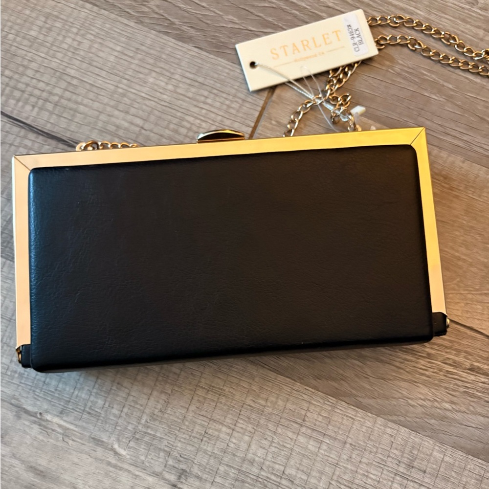 New! Starlet clutch with chain black gold crossbody shoulder bag purse stylish